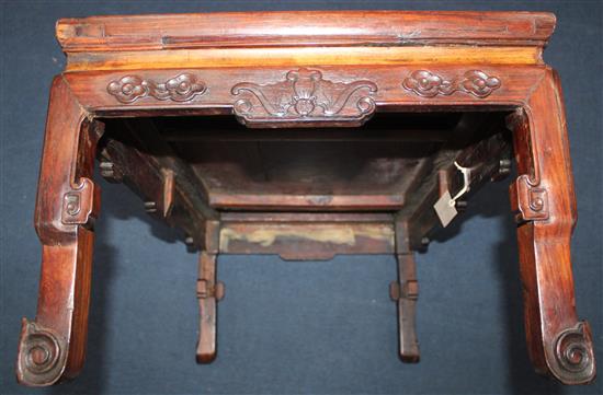 A Chinese huanghuali kang table, 18th/19th century, l. 29.5in., w. 17.25in., h. 12in., repairs